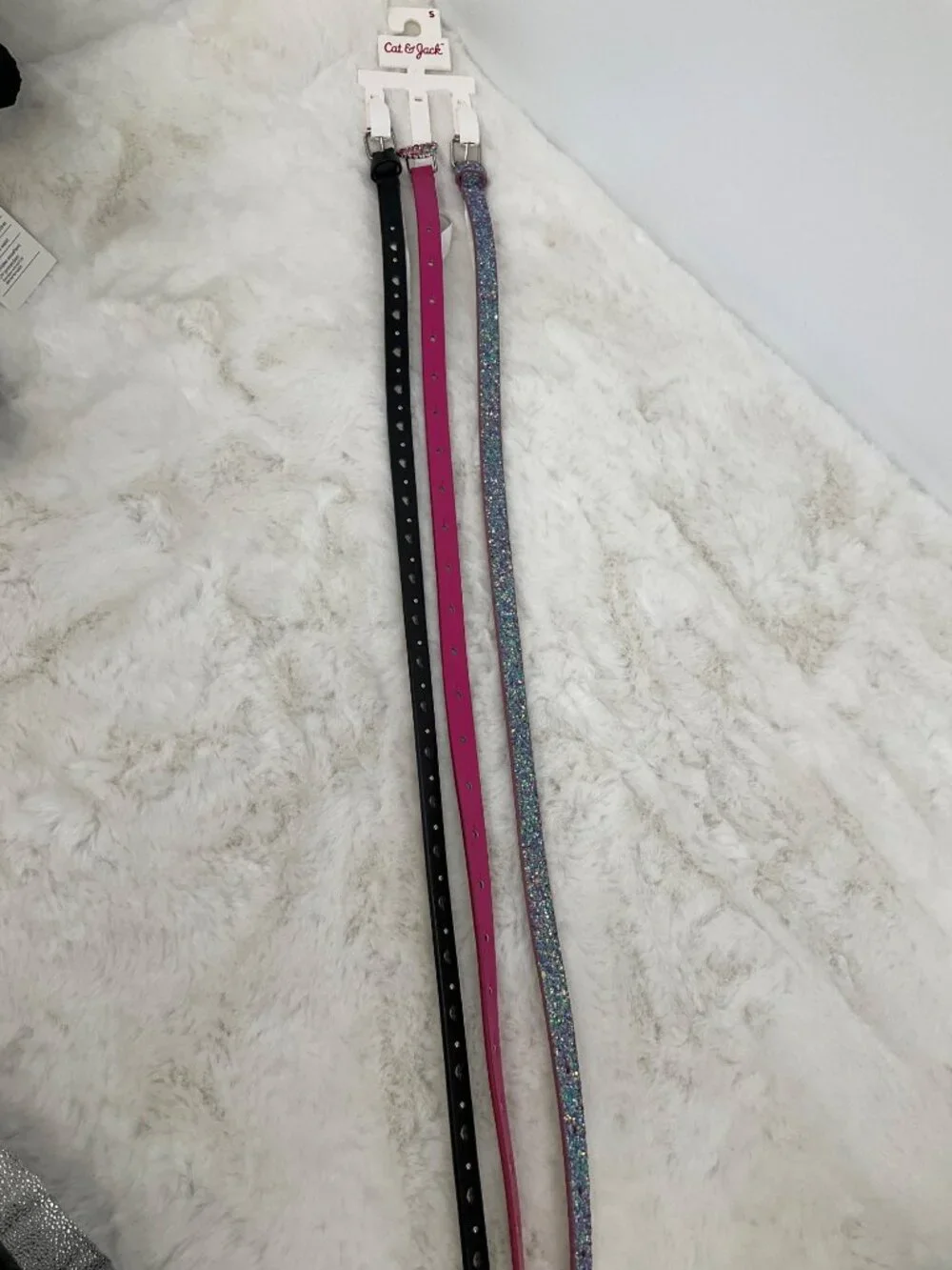 Cat & Jack size Small 3-piece Adjustable belt set, Girl's Glitter, Pink, Black
